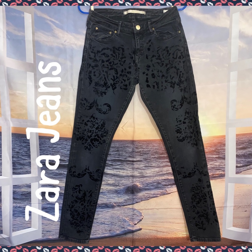 Zara Jeans Suede Floral Design